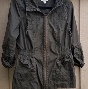 Green women's military jacket or utility jacket